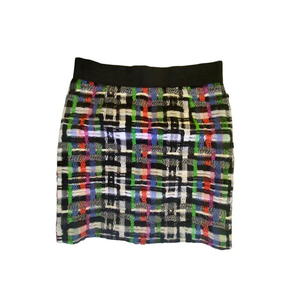 Milly Multicolor Tweed Pencil Skirt Textured Plaid Size 6 Preppy Sexy Zip Back - Picture 1 of 5